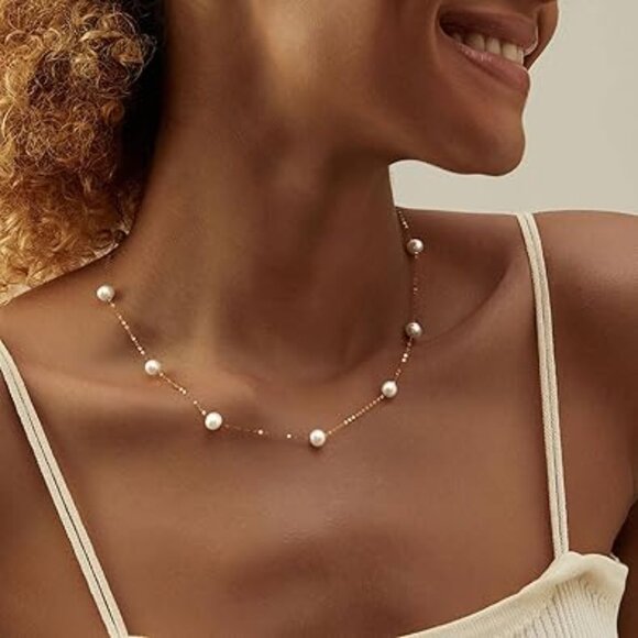 Neiman Marcus 14k Gold Plated Dainty Pearl Necklace - Picture 1 of 4